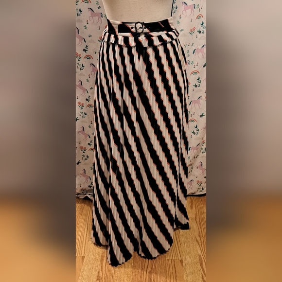 NWT Golden Goose Hamal Navy Pink & White Stripe Pleated Belt Maxi Dress SZ XS - Picture 1 of 8